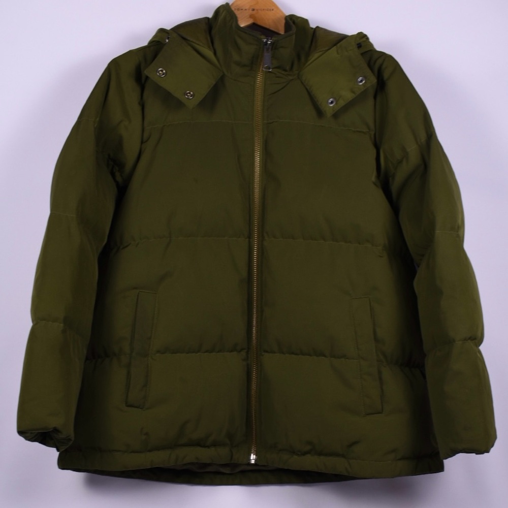 Madewell Womens Down Puffer Jacket M Olive Green Hooded Coats